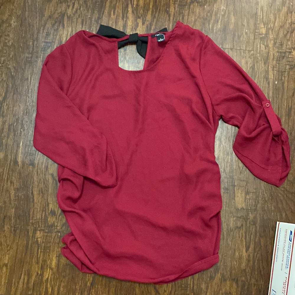 Cutout Burgundy Bow Blouse